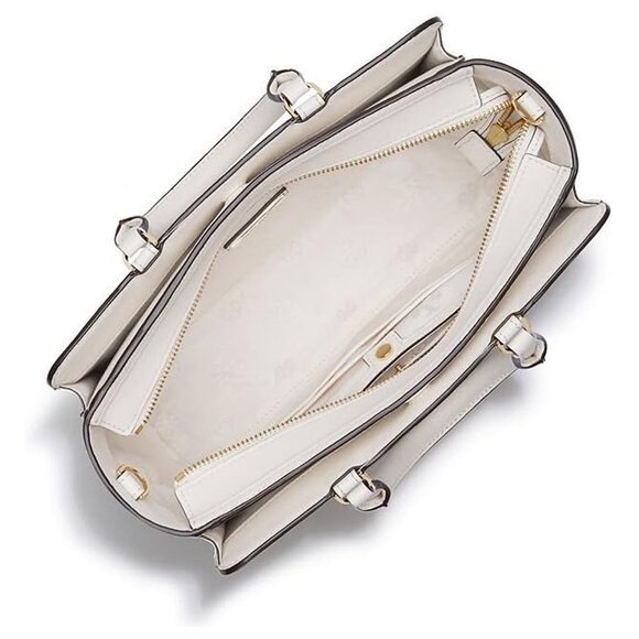 Tory Burch Robinson Crosshatch Leather Satchel Bag Ivory Riviera Blue Handbag NW - Picture 4 of 6